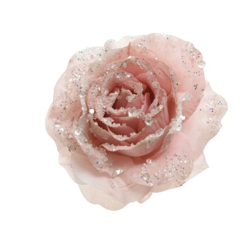 Jõuluehe roos klõpsuga roosa d14cm 1tk